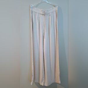 H&M Women's Beige Drawstring Wide Leg Palazzo Boho Pull-On Pants Linen Blend 10